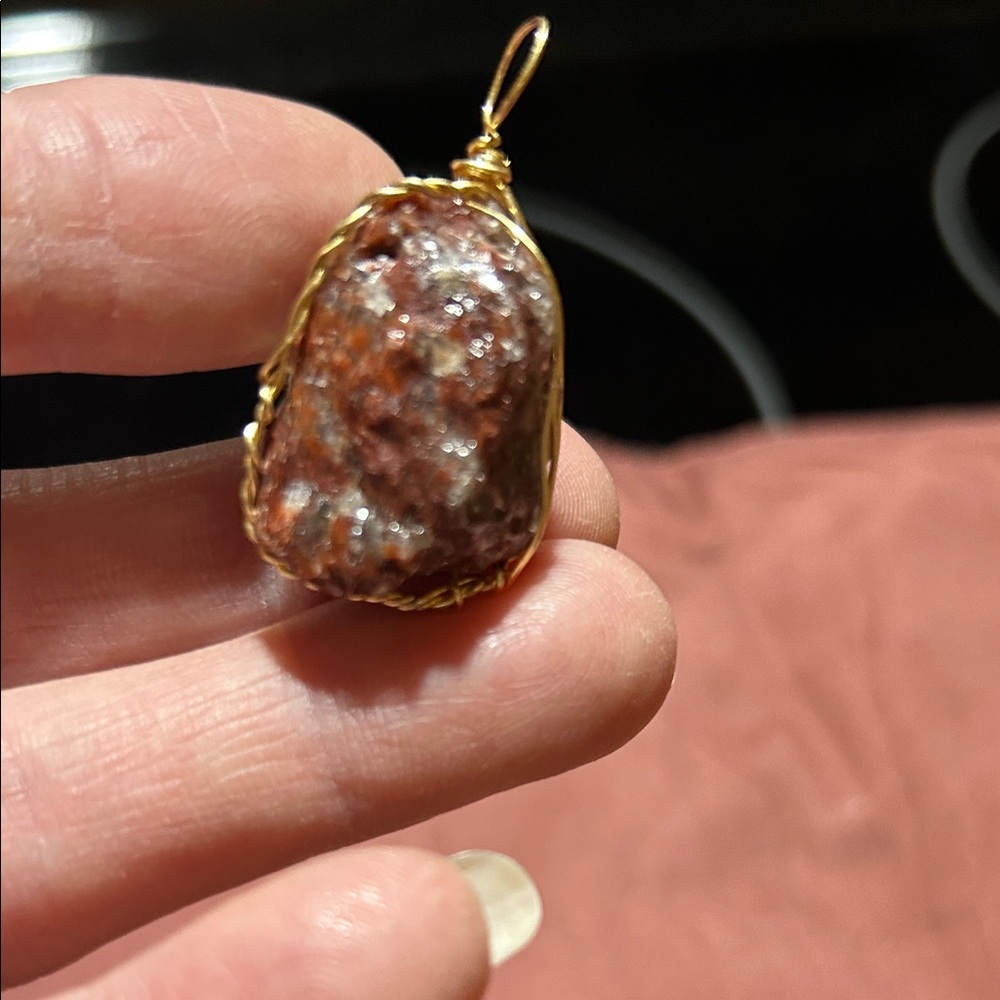 Gold Wire Wrapped Red Stone Pendant
